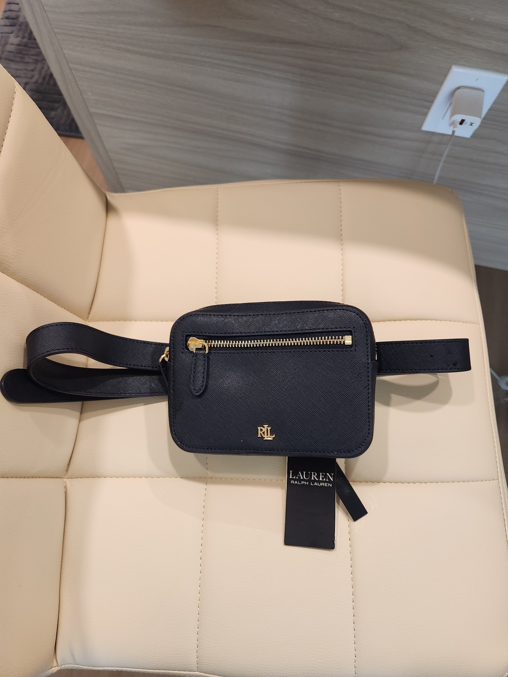 Ralph Lauren Black Saffiano Leather Mini Belt Bag with Gold Hardware